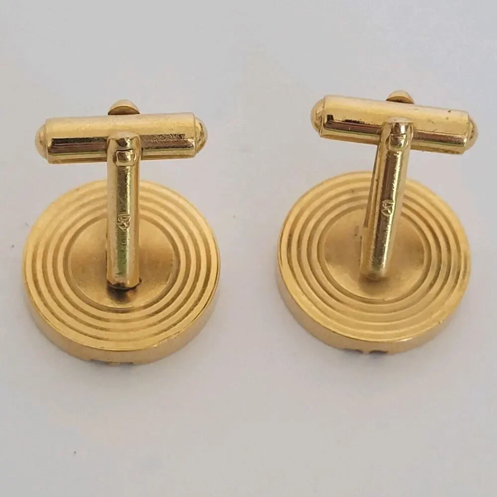 Dunhill D‎ Cufflinks Gold Silver Tone Logo Round Designer Vintage Retro Bullet